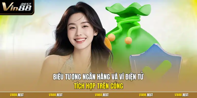 Biểu tượng ngân hàng và ví điện tử tích hợp trên cổng 